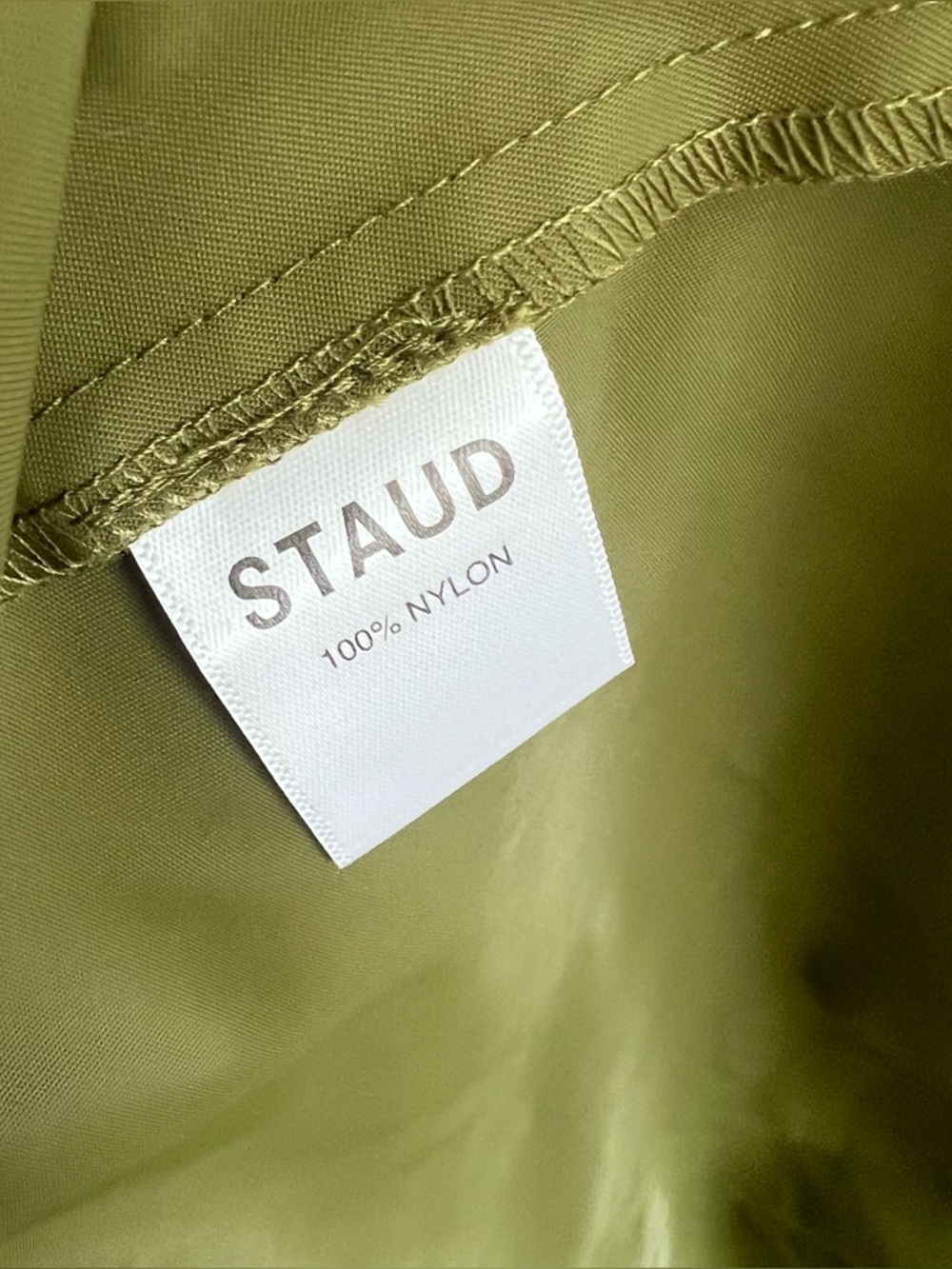 NWT Staud Vine Dress Olive Green Off the Shoulder Maxi Dress Nylon Large - Picture 8 of 8